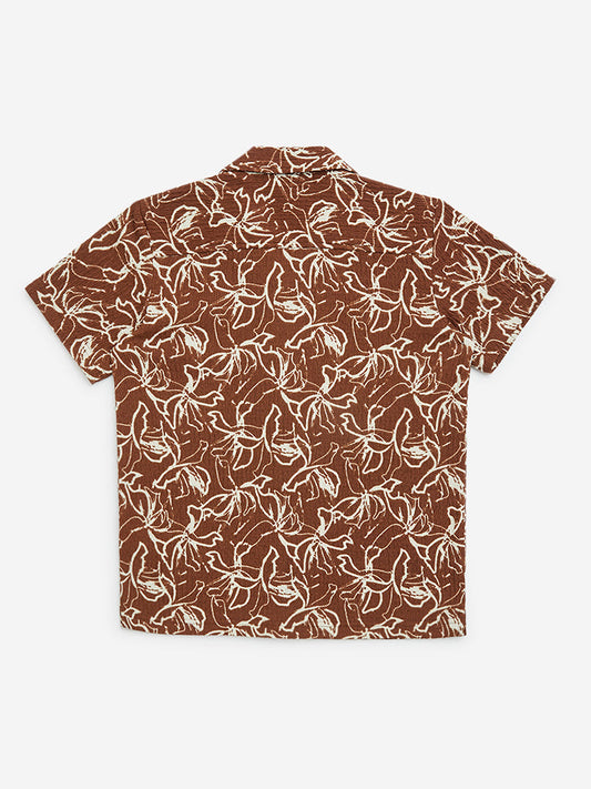 Y&F Kids Brown Floral Patterned Shirt