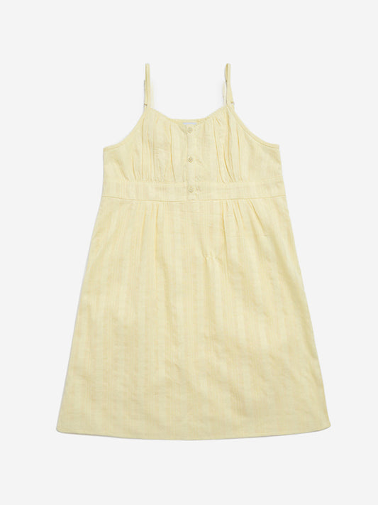 Y&F Kids Yellow Self-Striped Cotton A-Line Dress