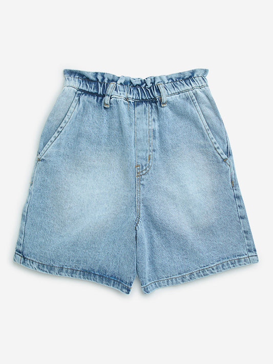 Y&F Kids Blue Ruffle Design High-Rise Denim Shorts