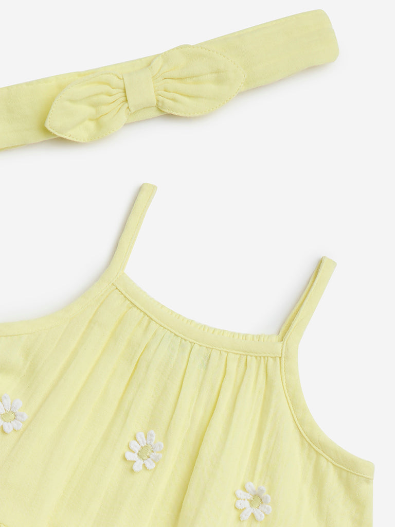HOP Baby Yellow Tiered Cotton Dress with Headband