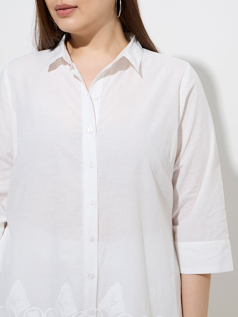 Diza White Floral Lace Detailed Cotton Ethnic Tunic