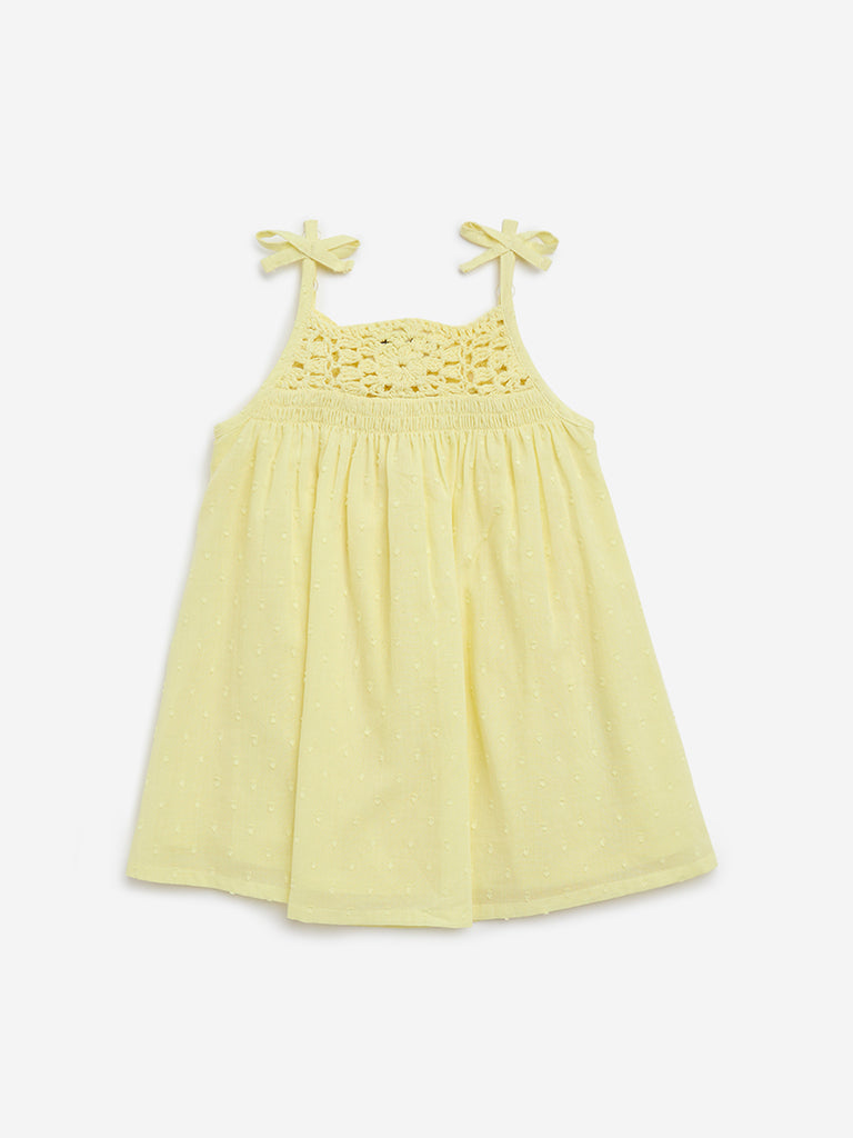 HOP Baby Yellow Crochet-Detailed Cotton A-Line Dress