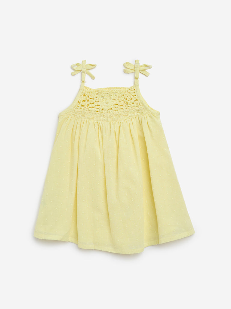 HOP Baby Yellow Crochet-Detailed Cotton A-Line Dress