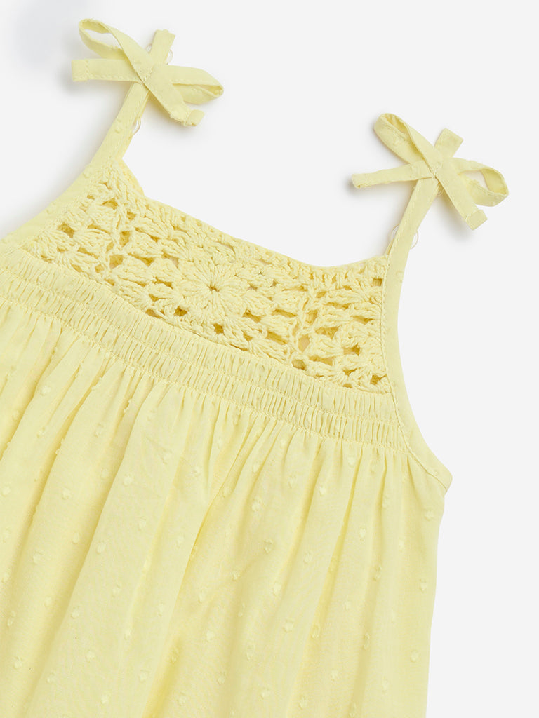 HOP Baby Yellow Crochet-Detailed Cotton A-Line Dress