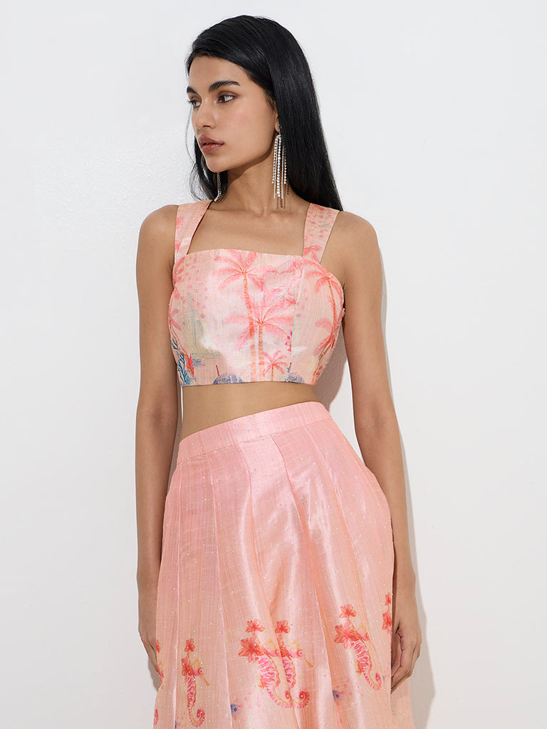 Vark Peach Tropical Printed Blouse