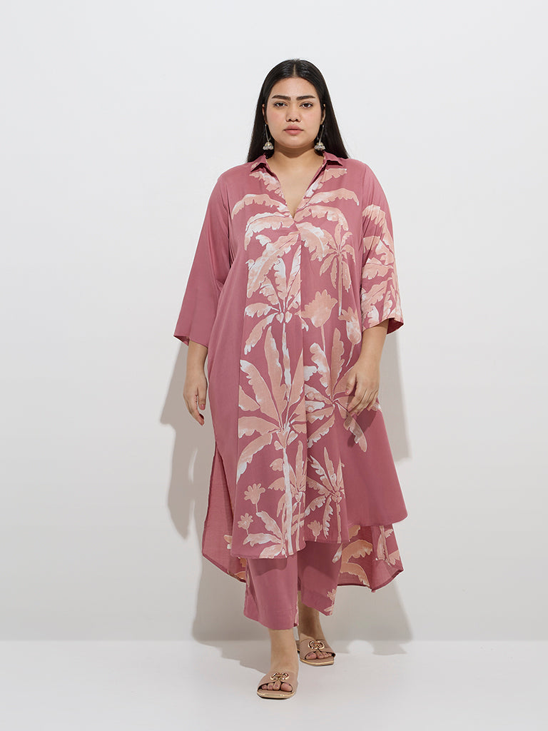 Diza Dusty Pink Tropical-Inspired High-Low Kurta
