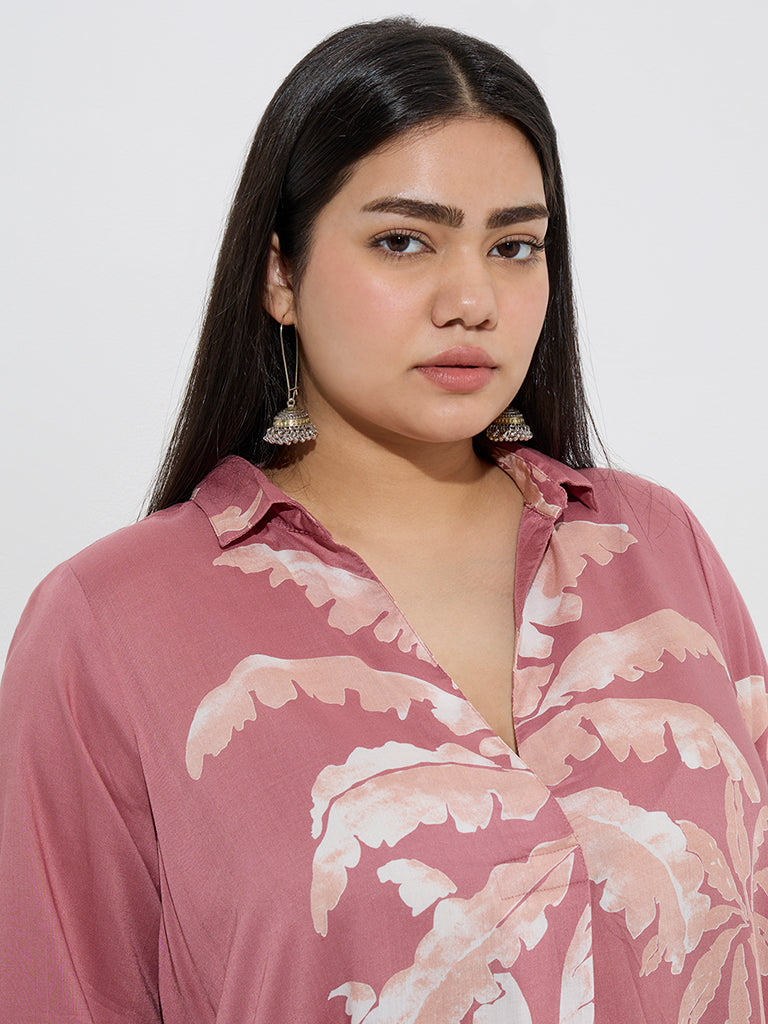 Diza Dusty Pink Tropical-Inspired High-Low Kurta