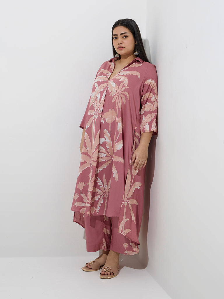 Diza Dusty Pink Tropical-Inspired High-Low Kurta