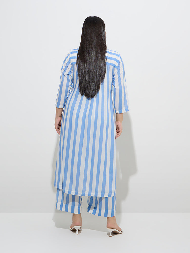 Diza Blue Stripe Printed A-Line Kurta