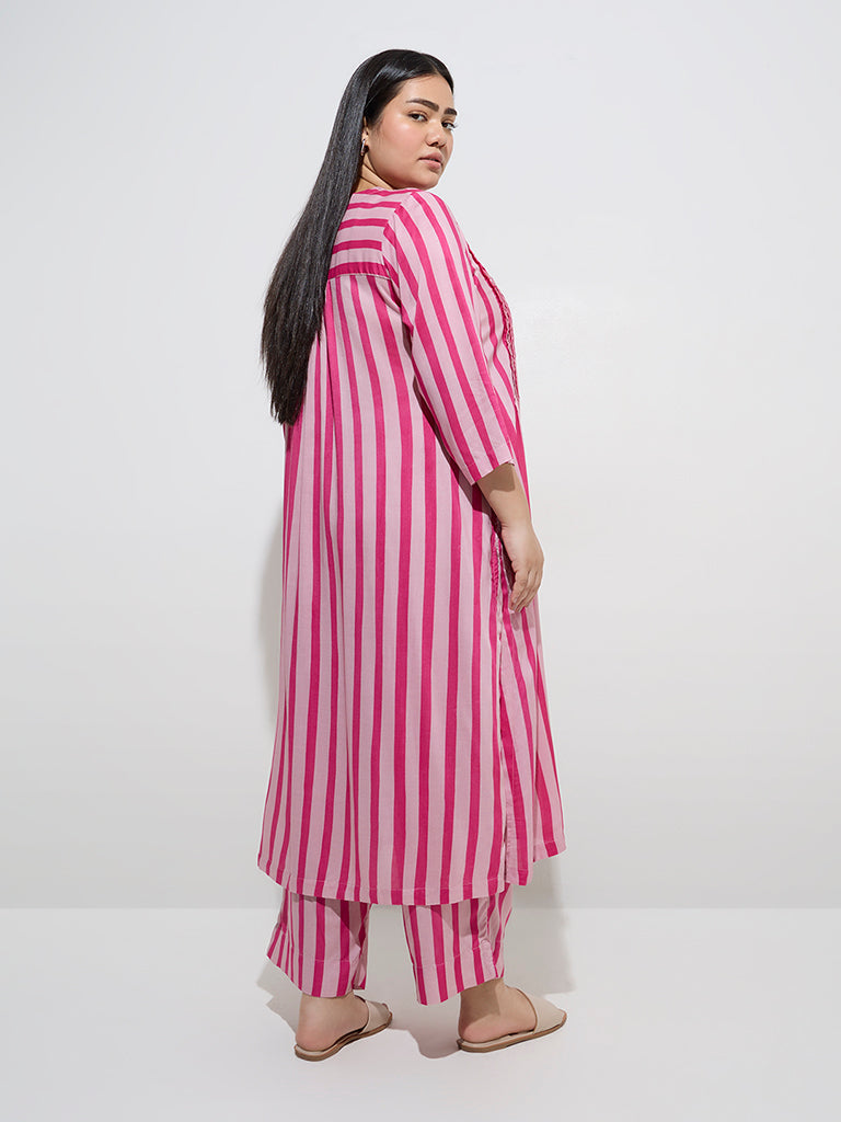 Diza Pink Stripe Printed A-Line Kurta