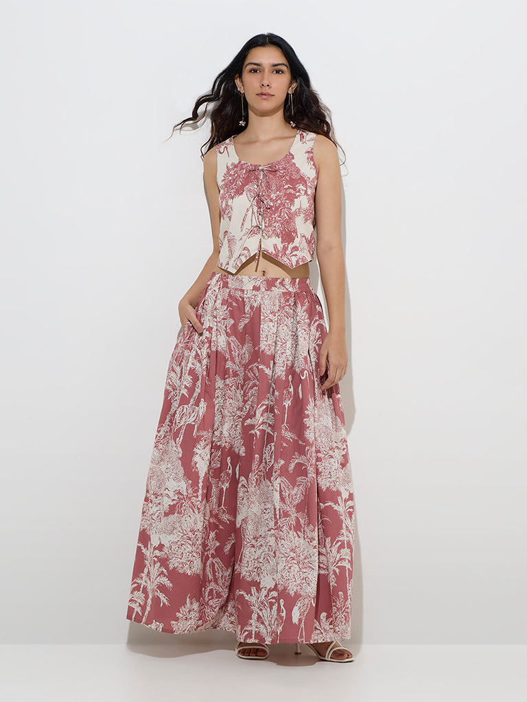 Utsa Off-White Botanical-Printed Knot-Detailed Cotton Top