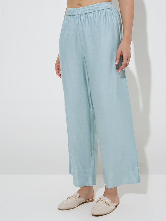 Zuba Dusty Blue Silk-Blend Ethnic Pants
