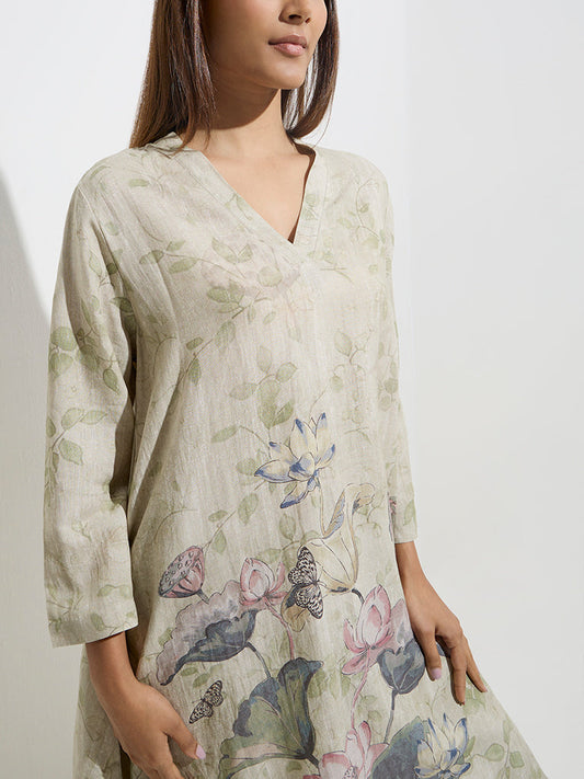 Zuba Sage Leaf Printed High-Low Kurta