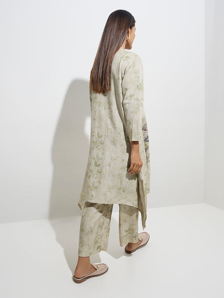 Zuba Sage Leaf Printed High-Low Kurta