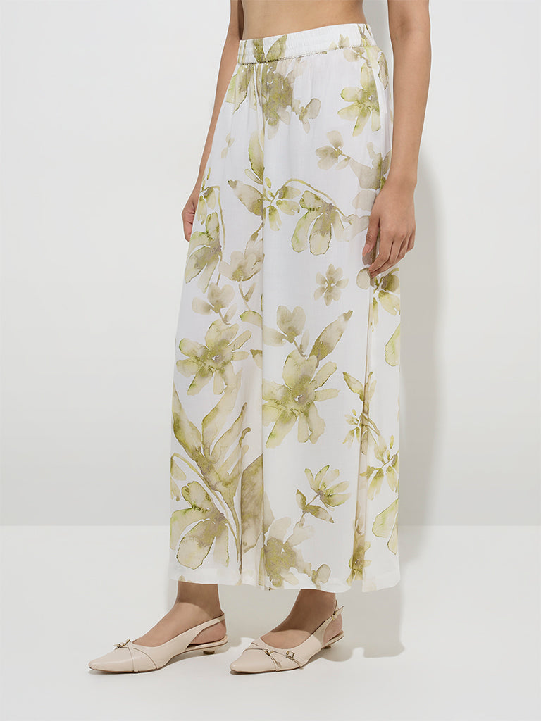 Zuba Green Floral Printed Palazzos
