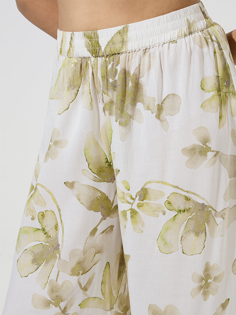 Zuba Green Floral Printed Palazzos