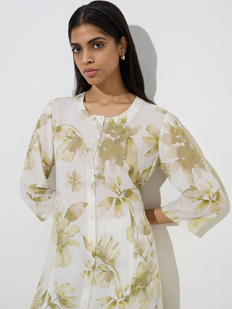 Zuba Green Floral Design A-Line Kurta