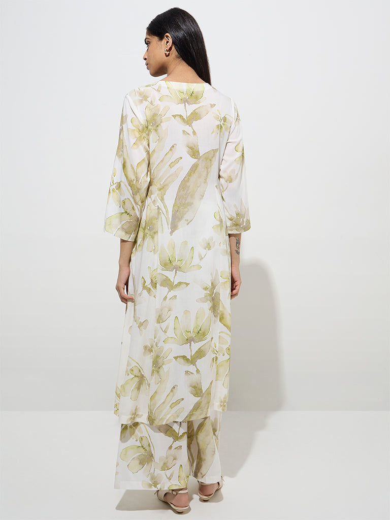 Zuba Green Floral Design A-Line Kurta