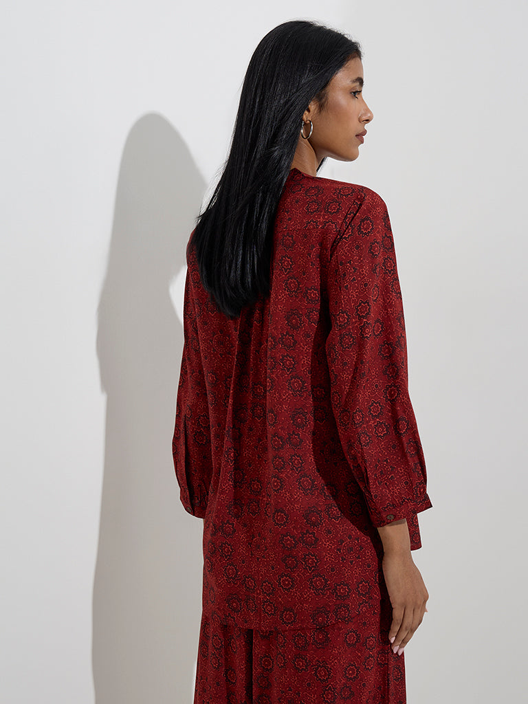 Utsa Maroon Floral Printed Tunic