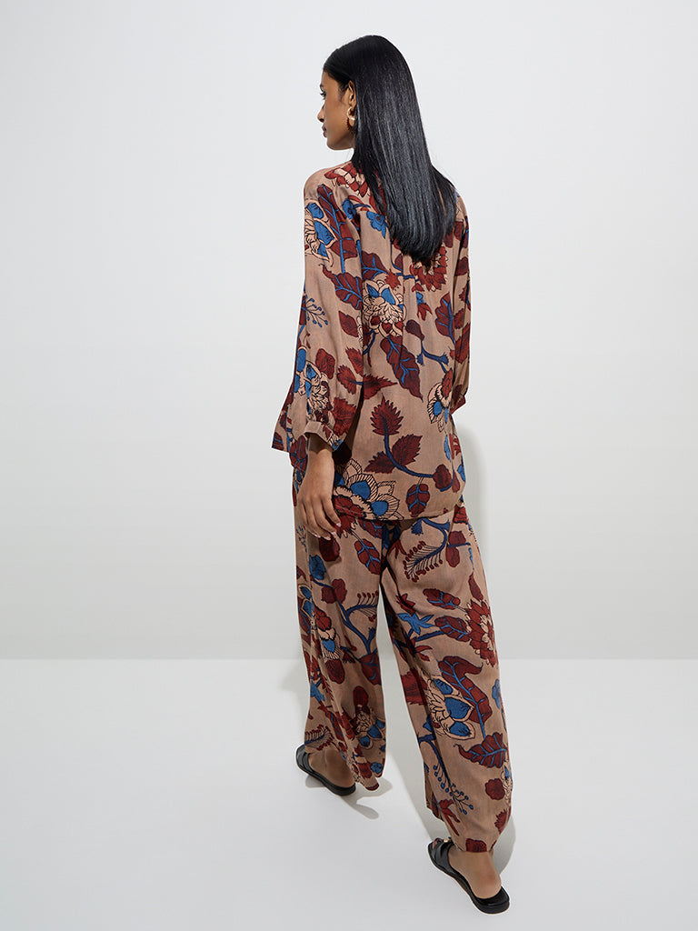 Utsa Beige Floral Printed Tunic