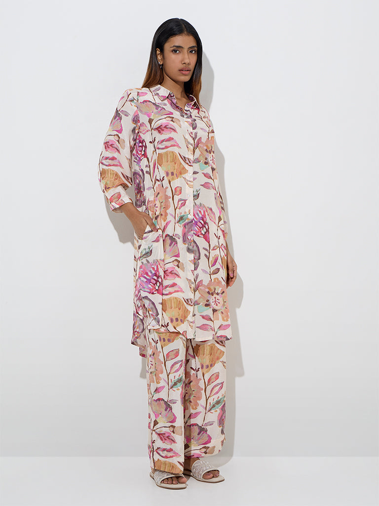 Utsa Multicolour Foliage Print Cotton A-Line Kurta