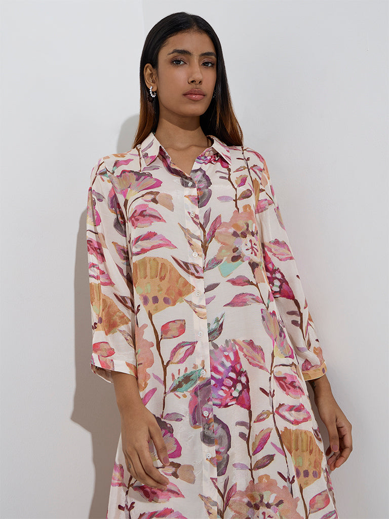 Utsa Multicolour Foliage Print Cotton A-Line Kurta