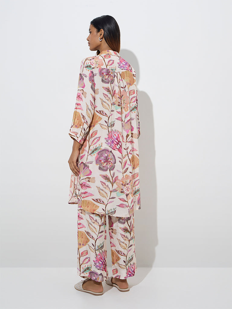 Utsa Multicolour Foliage Print Cotton A-Line Kurta
