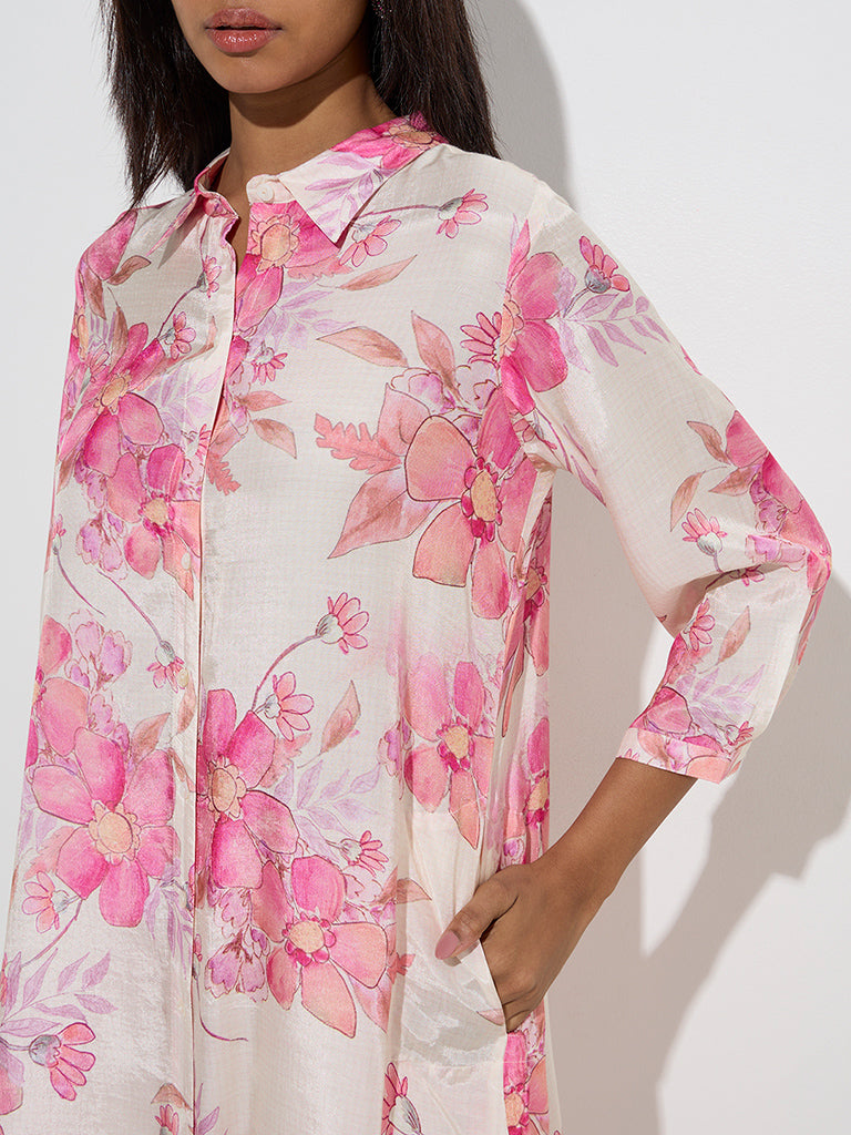 Utsa Multicolour Foliage Print A-Line Cotton Kurta