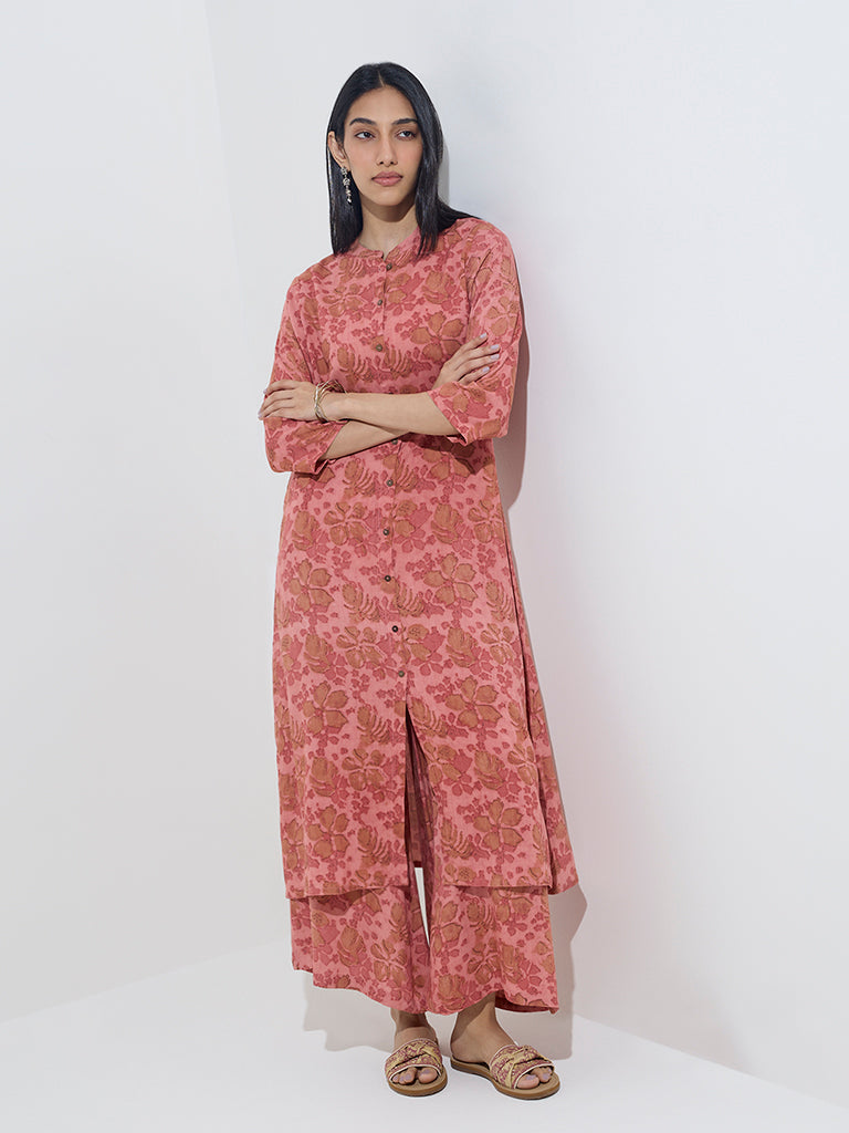 Utsa Pink Floral Design A-Line Kurta