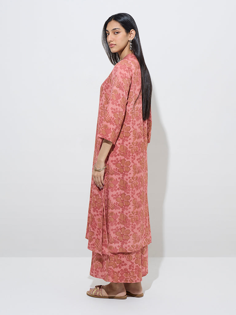 Utsa Pink Floral Design A-Line Kurta