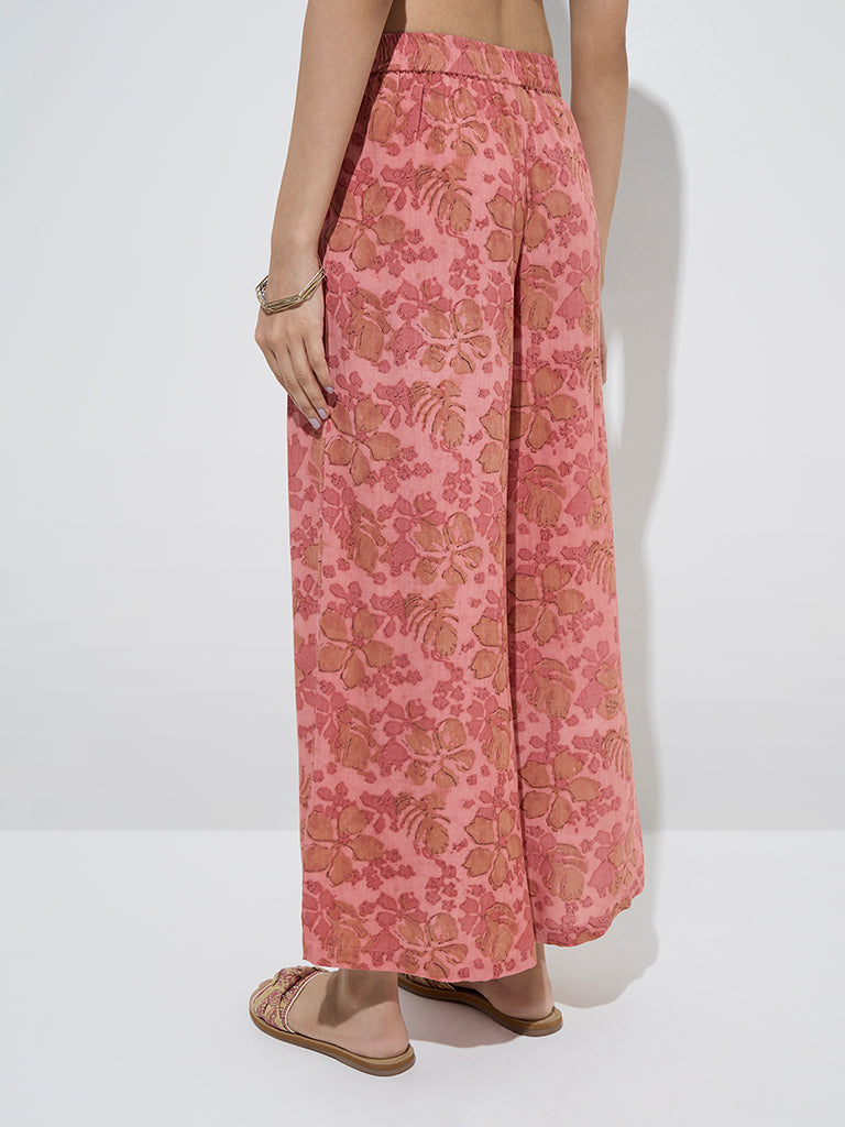 Utsa Pink Floral Pattern Palazzos