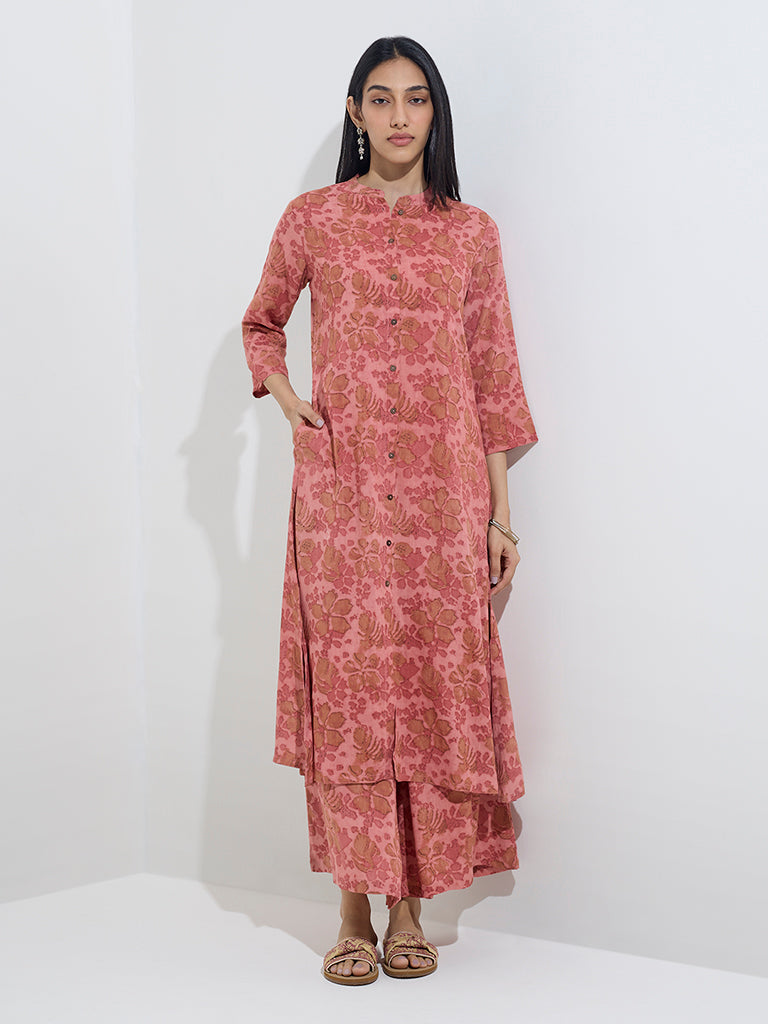 Utsa Pink Floral Pattern Palazzos