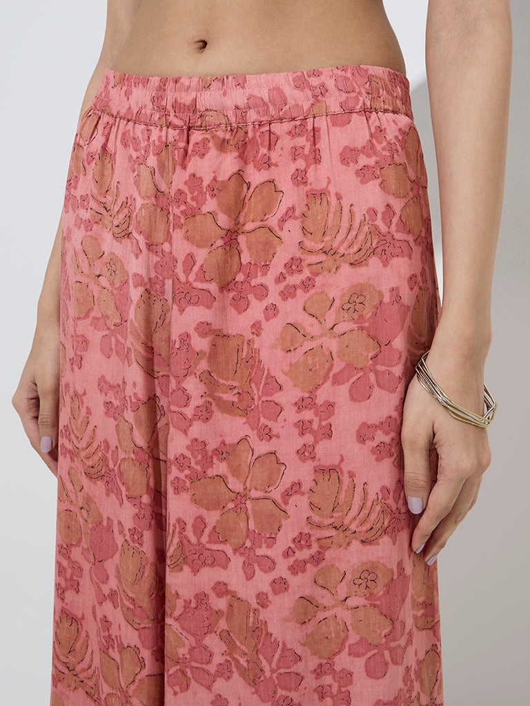 Utsa Pink Floral Pattern Palazzos