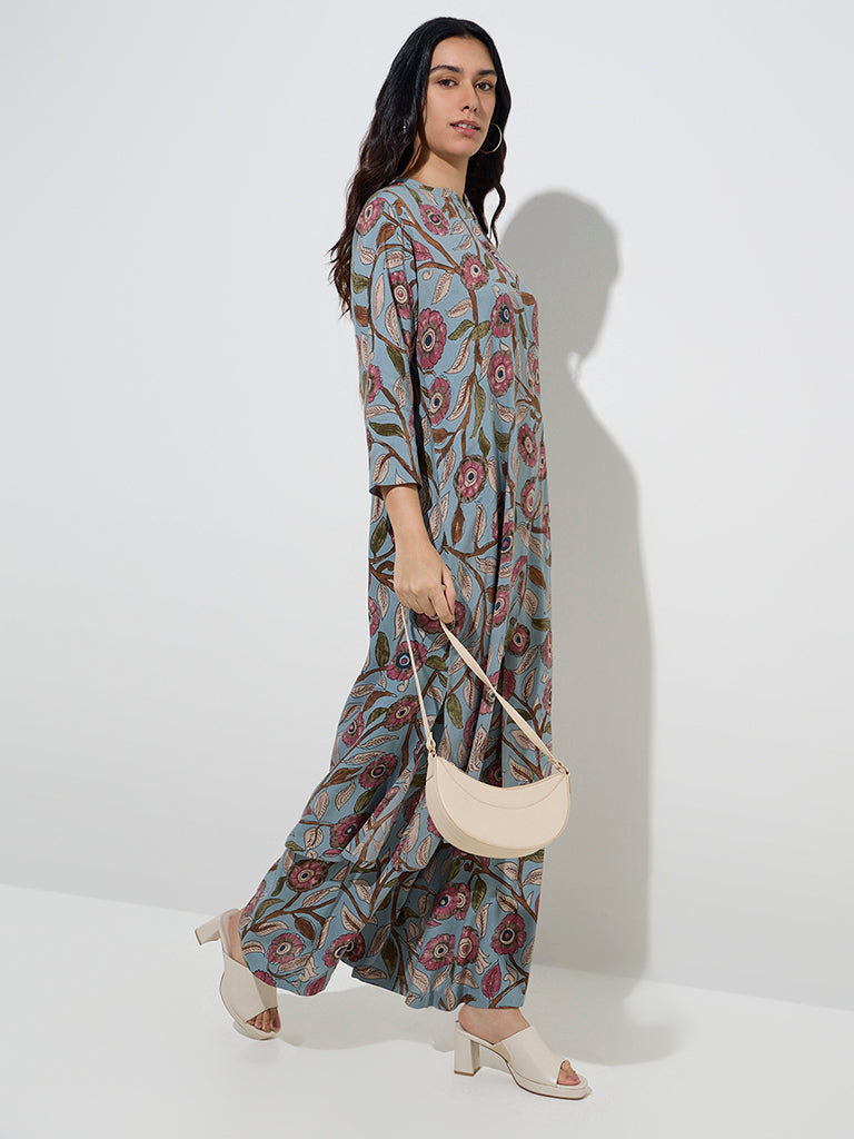 Utsa Light Blue Kalamkari-Printed Palazzos