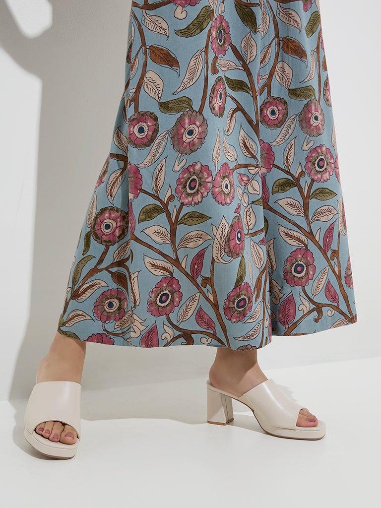 Utsa Light Blue Kalamkari-Printed Palazzos