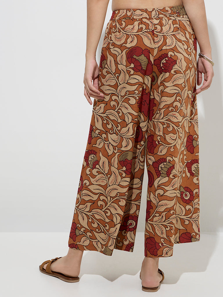 Utsa Brown Floral Printed Palazzos