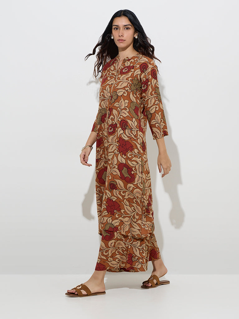Utsa Brown Floral Printed Palazzos