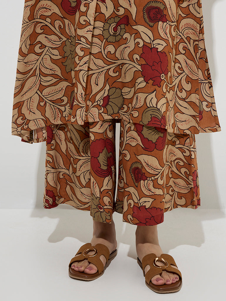 Utsa Brown Floral Printed Palazzos