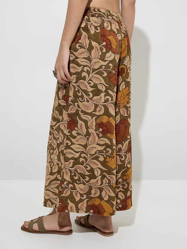 Utsa Olive Botanical Printed Palazzos