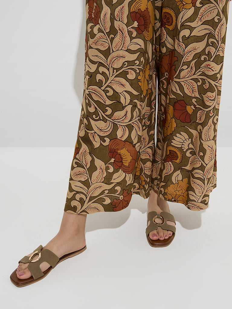 Utsa Olive Botanical Printed Palazzos