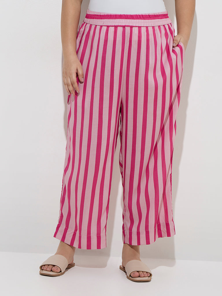 Diza Pink Stripe Patterned Ethnic Pants
