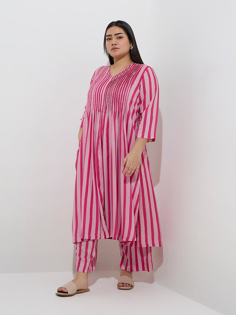 Diza Pink Stripe Patterned Ethnic Pants
