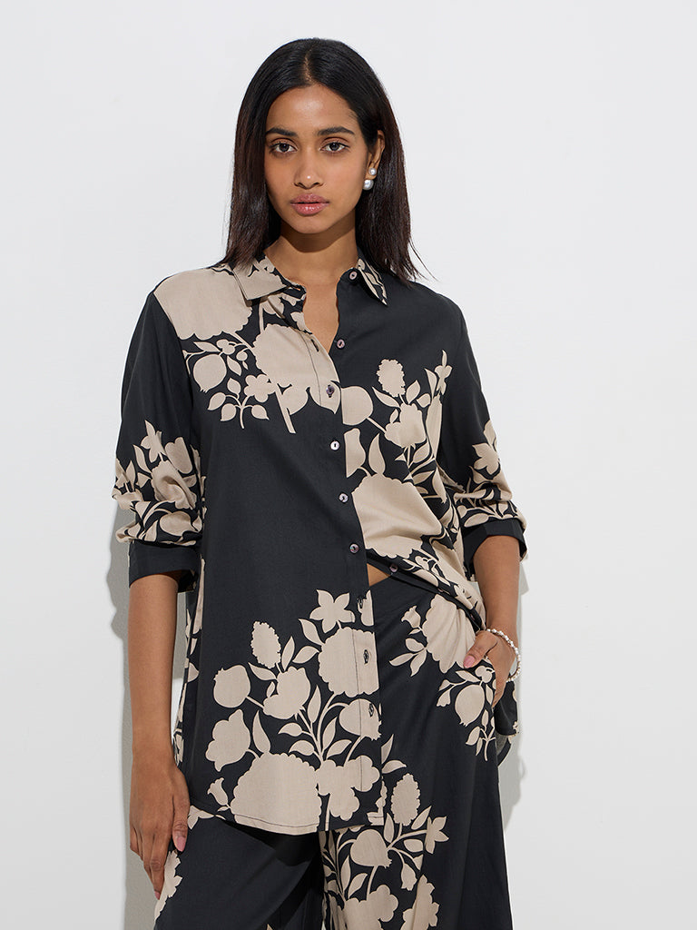 Utsa Black Floral Design Tunic