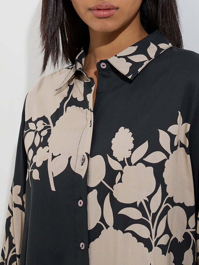 Utsa Black Floral Design Tunic