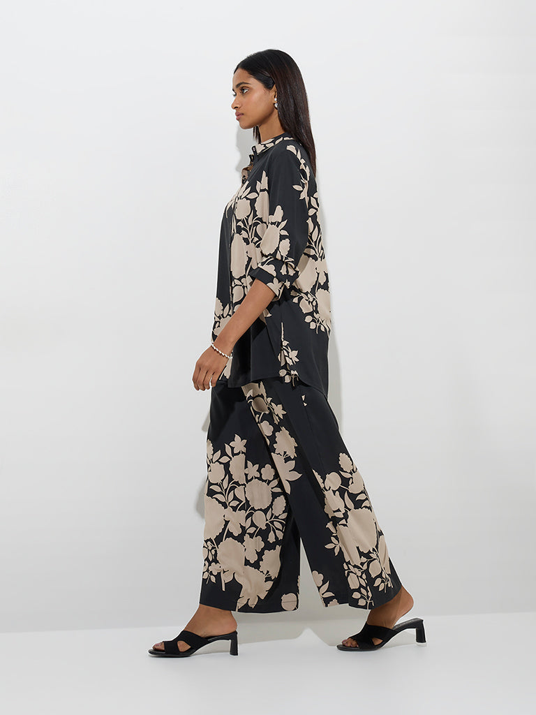 Utsa Black Floral Design Tunic