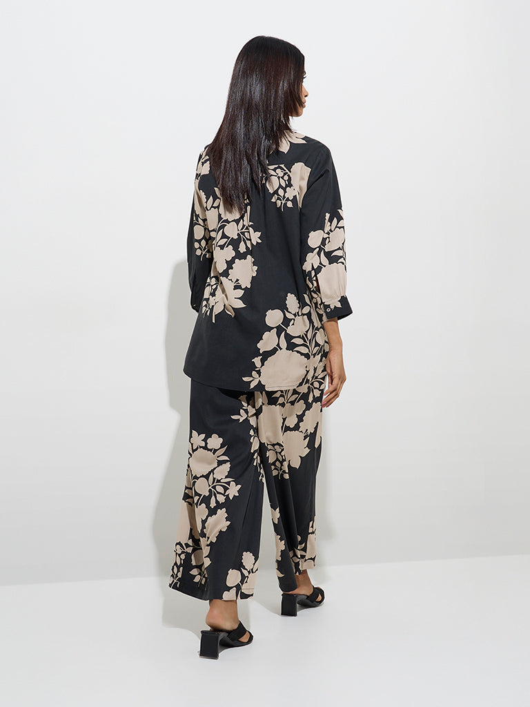 Utsa Black Floral Design Tunic