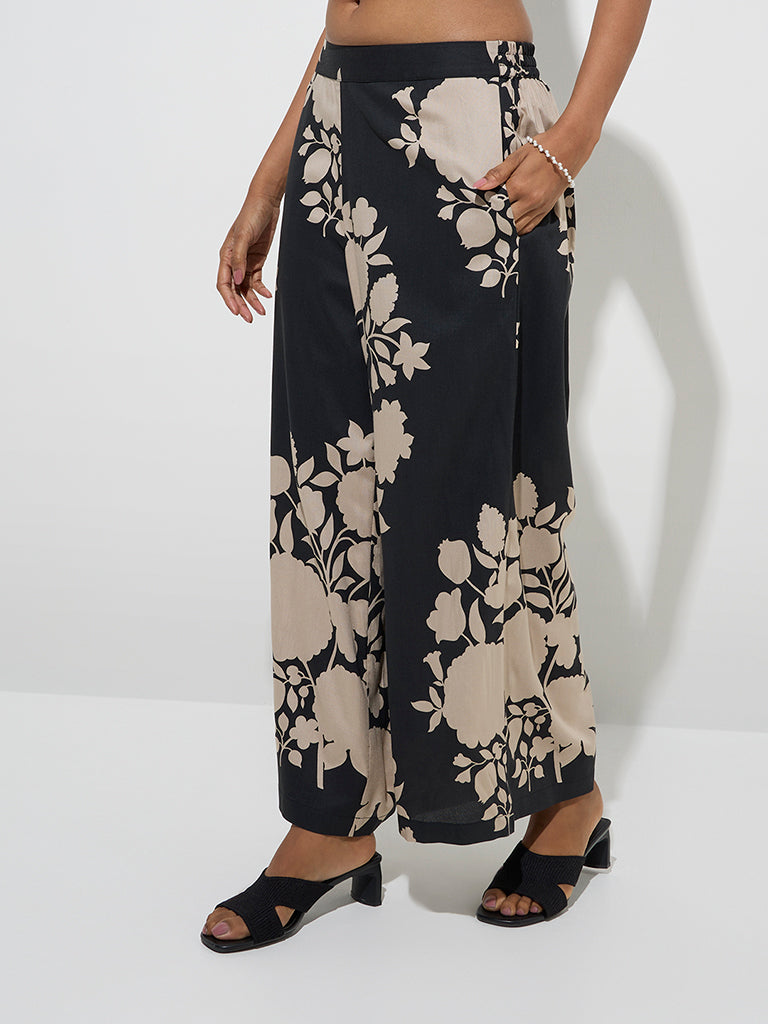 Utsa Black Floral Design Palazzos