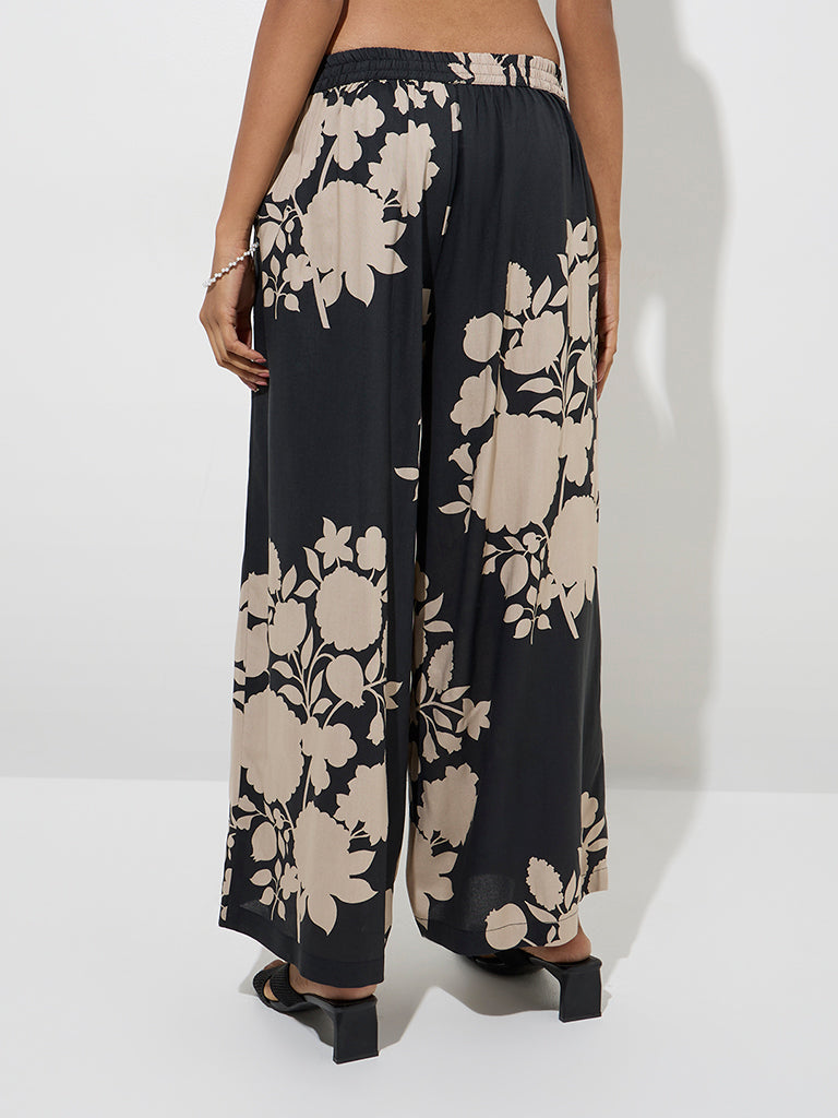 Utsa Black Floral Design Palazzos