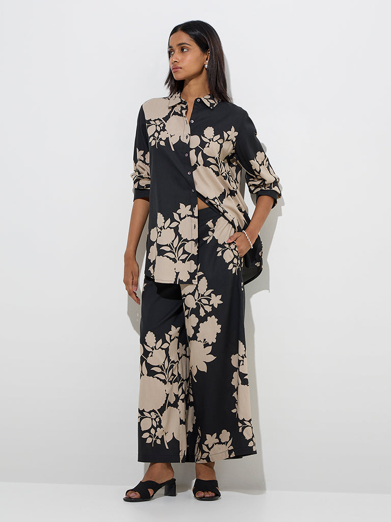Utsa Black Floral Design Palazzos