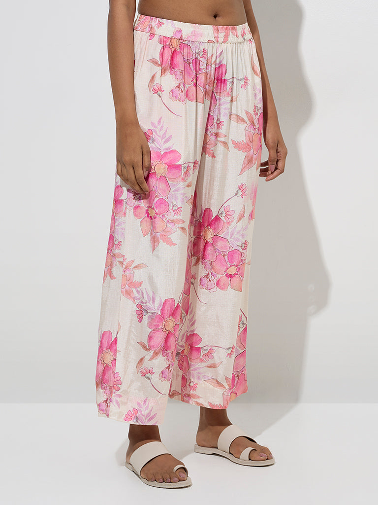 Utsa Multicolour Foliage Design Cotton Palazzos